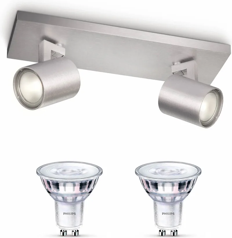 Runner Opbouwspot - Warmwit Licht - Plafondspot met 2 Lichtpunten - GU10 - SceneSwitch - Eenvoudig Dimbaar met Je Klassieke Schakelaar fra Philips i Aluminium – produktbillede