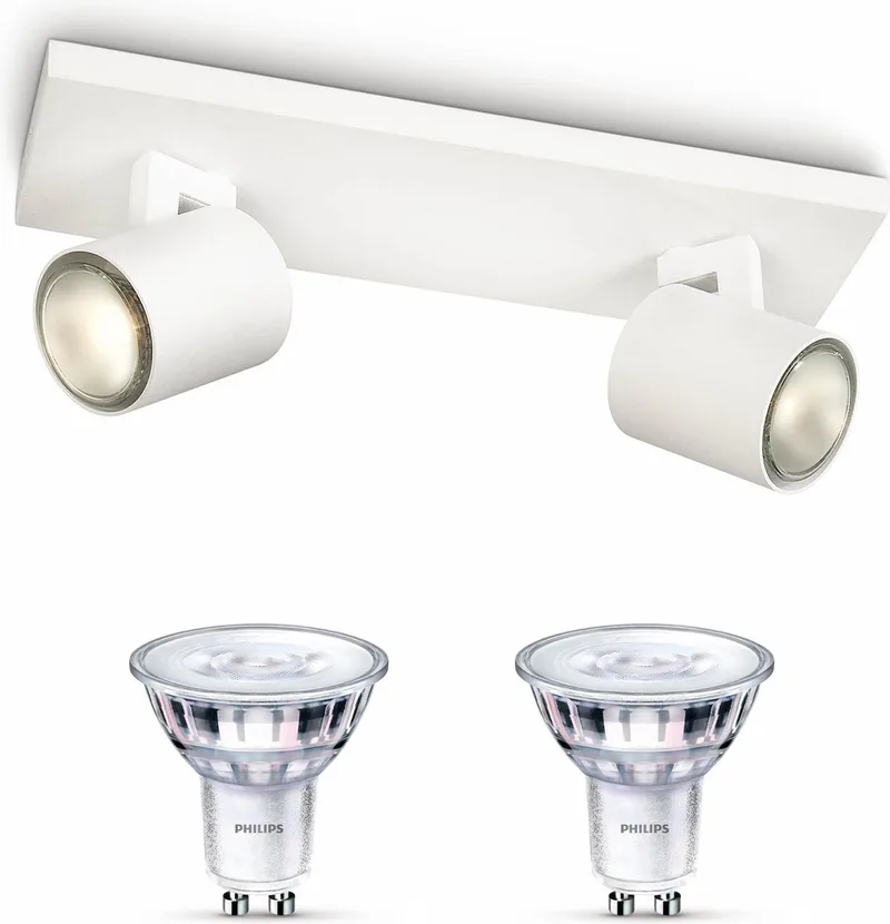 Runner Opbouwspot - Warmwit Licht - Plafondspot met 2 Lichtpunten - GU10 - SceneSwitch - Eenvoudig Dimbaar met Je Klassieke Schakelaar fra Philips i Hvid – produktbillede