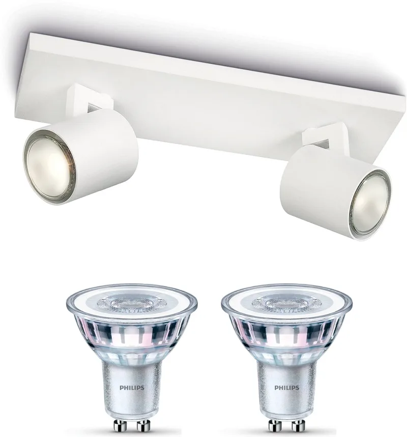 Runner Opbouwspot - Warmwit Licht - Plafondspot met 2 Lichtpunten - GU10 - Niet Dimbaar van Philips in Wit – productfoto