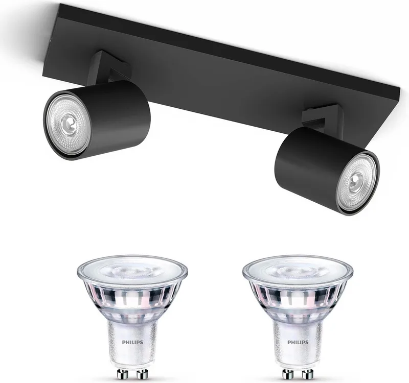 Runner Opbouwspot - Warmwit Licht - Plafondspot met 2 Lichtpunten - GU10 - SceneSwitch - Eenvoudig Dimbaar met Je Klassieke Schakelaar fra Philips i Sort – produktbillede