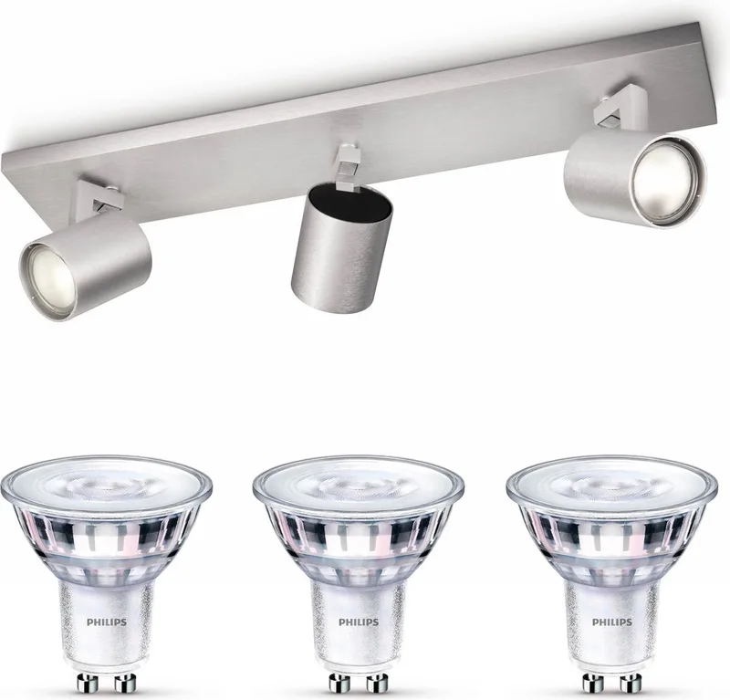 Runner Opbouwspot - Warmwit Licht - Plafondspot met 3 Lichtpunten - GU10 - SceneSwitch - Eenvoudig Dimbaar met Je Klassieke Schakelaar de Philips en Aluminium – photo produit