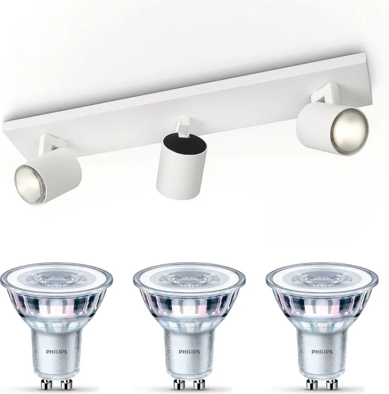 Runner Opbouwspot - Warmwit Licht - Plafondspot met 3 Lichtpunten - GU10 - Niet Dimbaar von Philips in Weiß – Produktfoto