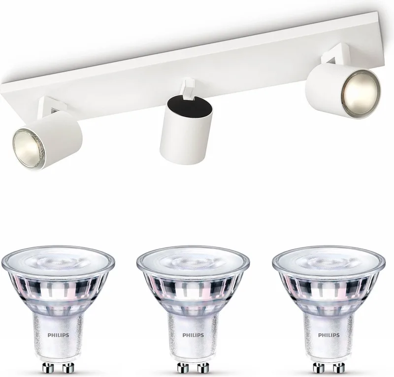 Runner Opbouwspot - Warmwit Licht - Plafondspot met 3 Lichtpunten - GU10 - SceneSwitch - Eenvoudig Dimbaar met Je Klassieke Schakelaar de Philips en Blanc – photo produit