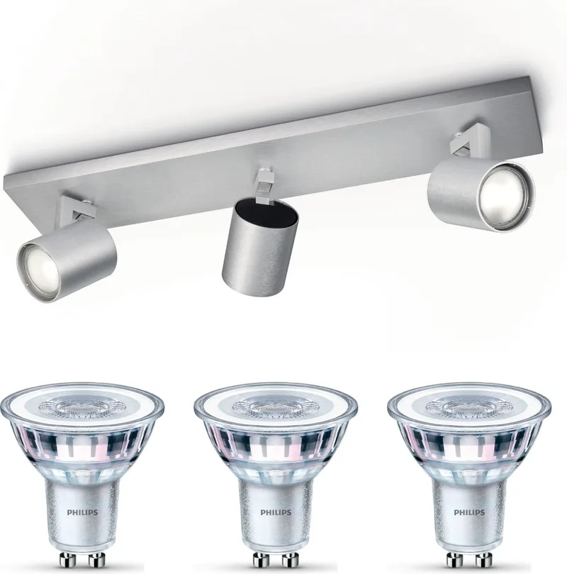 Runner Opbouwspot - Warmwit Licht - Plafondspot met 3 Lichtpunten - GU10 - Niet Dimbaar de Philips en Aluminium – photo produit