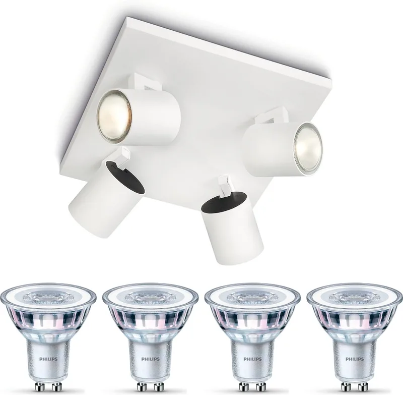 Runner Opbouwspot - Warmwit Licht - Plafondspot met 4 Lichtpunten - GU10 - Niet Dimbaar von Philips in Weiß – Produktfoto