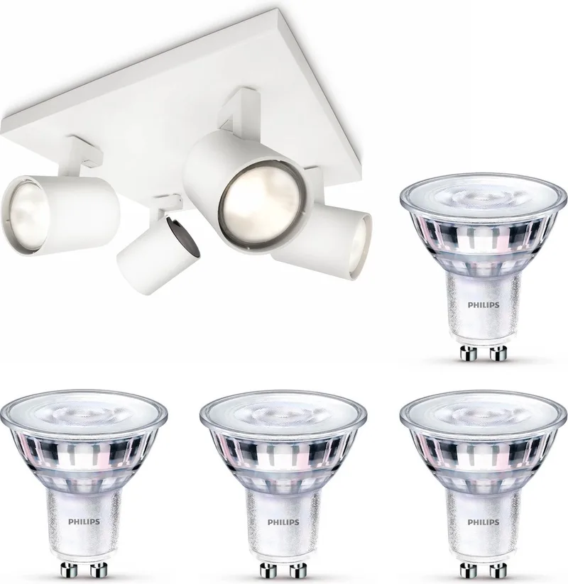 Runner Opbouwspot - Warmwit Licht - Plafondspot met 4 Lichtpunten - GU10 - SceneSwitch - Eenvoudig Dimbaar met Je Klassieke Schakelaar de Philips en Blanc – photo produit