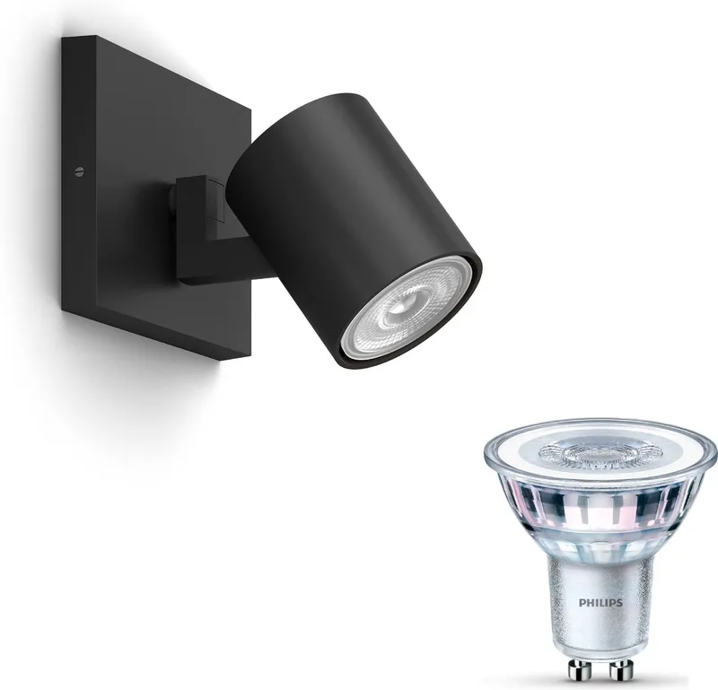Runner Opbouwspot - Warmwit Licht - Wandspot of Plafondspot met 1 Lichtpunt - GU10 - Niet Dimbaar van Philips in Zwart – productfoto