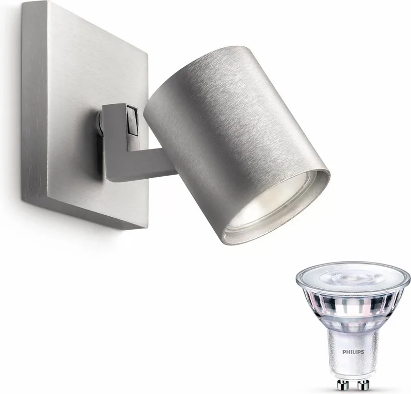 Runner Opbouwspot - Warmwit Licht - Wandspot of Plafondspot met 1 Lichtpunt - GU10 - SceneSwitch - Eenvoudig Dimbaar met Je Klassieke Schakelaar de Philips en Aluminium – photo produit