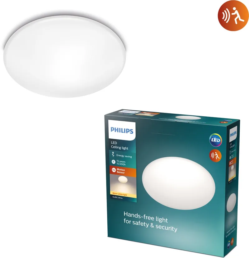 Shan plafonnière - met sensor - warmwit licht - 12 W fra Philips i Hvid – produktbillede