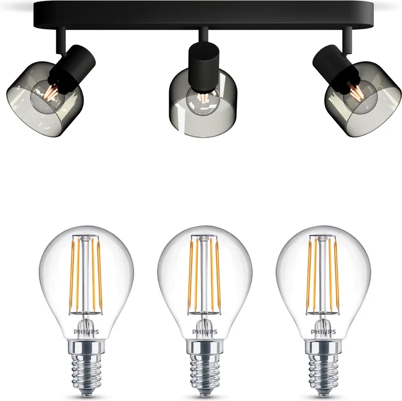 Sleet Opbouwspot - Warmwit Licht - Plafondspot met 3 Lichtpunten - E14 - Niet Dimbaar fra Philips i Sort – produktbillede
