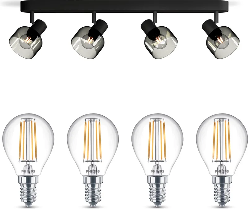 Sleet Opbouwspot - Warmwit Licht - Plafondspot met 4 Lichtpunten - E14 - Niet Dimbaar van Philips in Zwart – productfoto