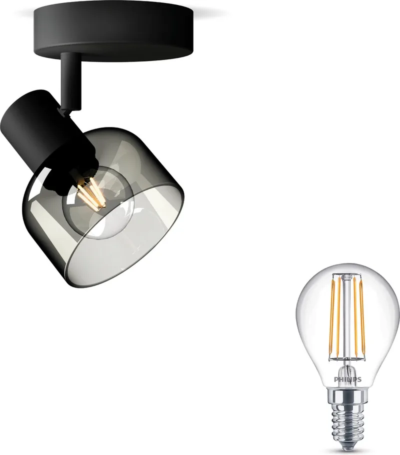 Sleet Opbouwspot - Warmwit Licht - Wandspot of Plafondspot met 1 Lichtpunt - E14 - Niet Dimbaar van Philips in Zwart – productfoto