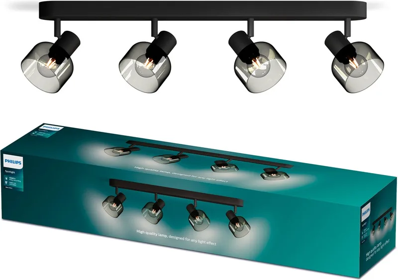 Sleet Spot - Plafondspot met vier lichtpunten - Met gerookt glas - Kleine fitting E14 van Philips in Zwart – productfoto