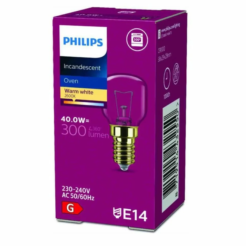 Spezialleuchtmittel Bfm40WE14kl300°, E14, 1 St., 2.600 K, für die meisten Backöfen geeignet från Philips – produktbild