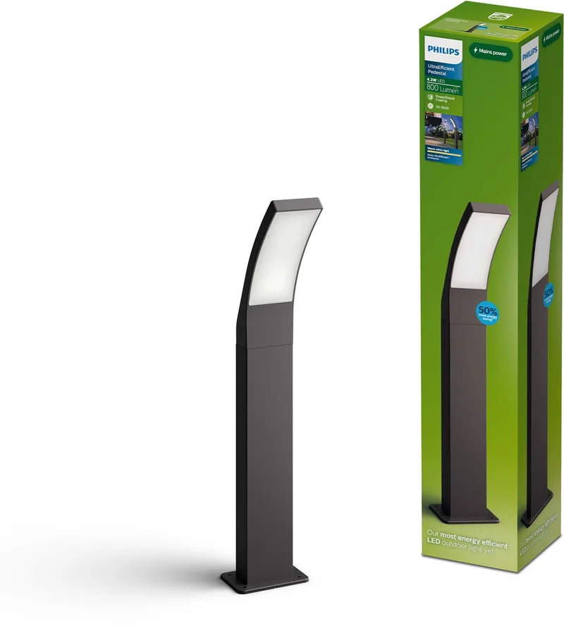Splay Sokkellamp - Buitenverlichting - Weerbestendig: IP44 - PowerShield Coating - Warmwit licht: 2700K - Hoogwaardig Aluminium van Philips in Antraciet – productfoto