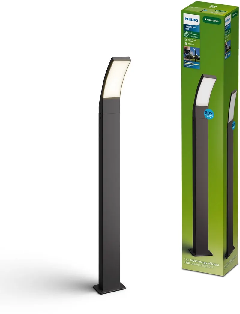 Splay Tuinpaal - Buitenverlichting - Weerbestendig: IP44 - PowerShield Coating - Warmwit licht: 2700K - Hoogwaardig Aluminium från Philips i Antracit – produktbild
