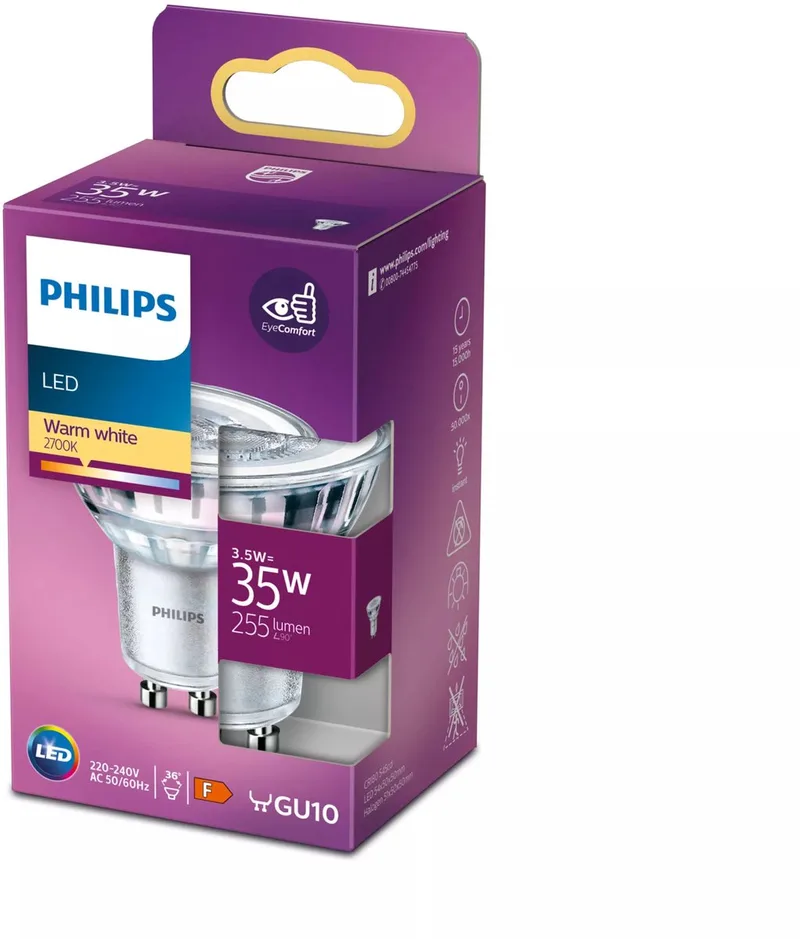 Spot - 35 W - GU10 - warmwit licht de Philips – photo produit