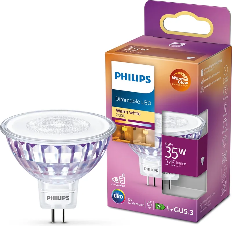 Spot - 35 W - GU5.3 - Dimbaar warmwit licht de Philips – photo produit