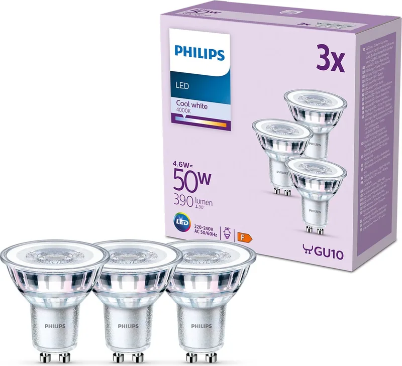 Spot - 50 W - GU10 - Koelwit licht - 3 stuks fra Philips – produktbillede