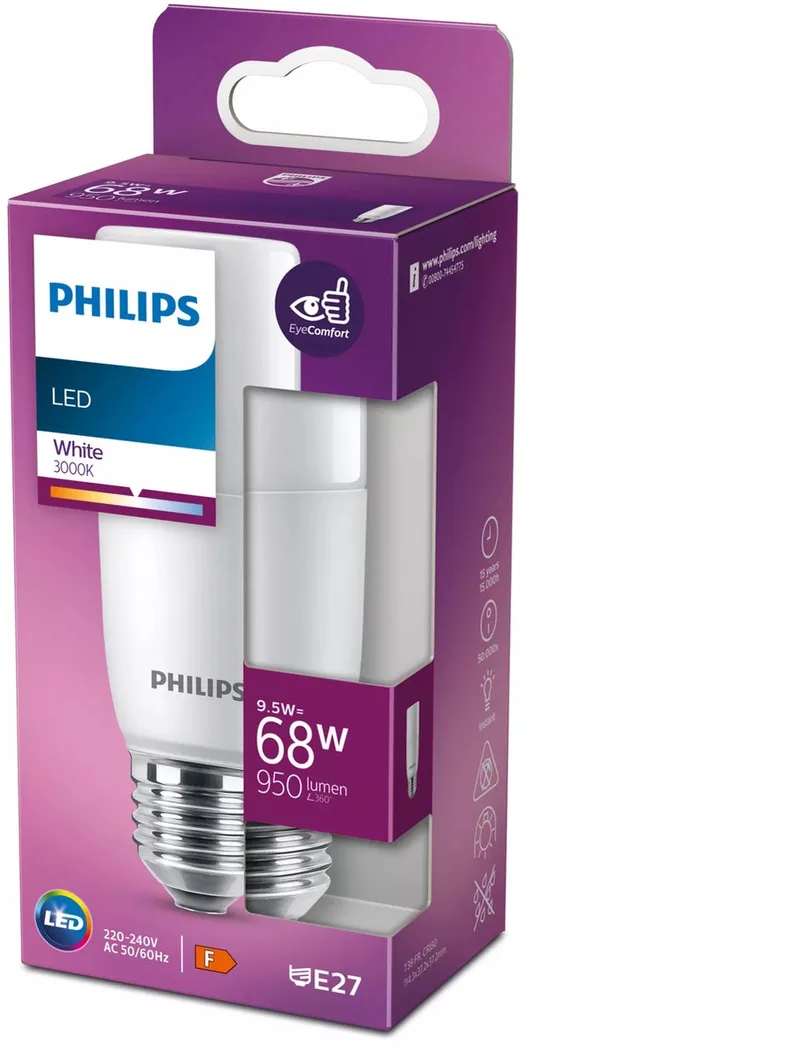 E27 LED-rörlampa 9,5W varmvit von Philips – Produktfoto