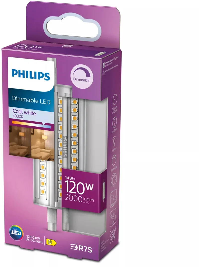 Staaflamp Transparant - 120 W - R7S - Dimbaar koelwit licht fra Philips – produktbillede