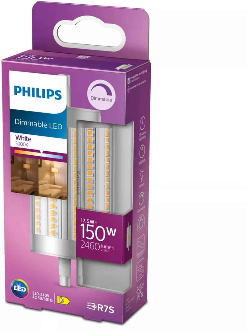 Staaflamp Transparant - 150 W - R7S - Dimbaar wit licht de Philips – photo produit