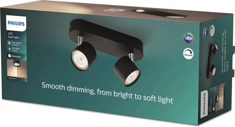 Star surface-mounted spotlight, 2-light by Philips in Black – product photo