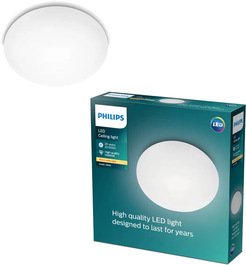 Suede plafonnière - warmwit licht - 28cm van Philips in Wit – productfoto