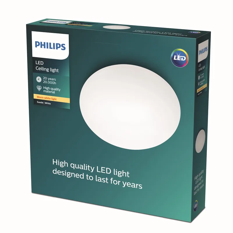 Suede plafonnière - warmwit licht - 38cm fra Philips i Hvid – produktbillede