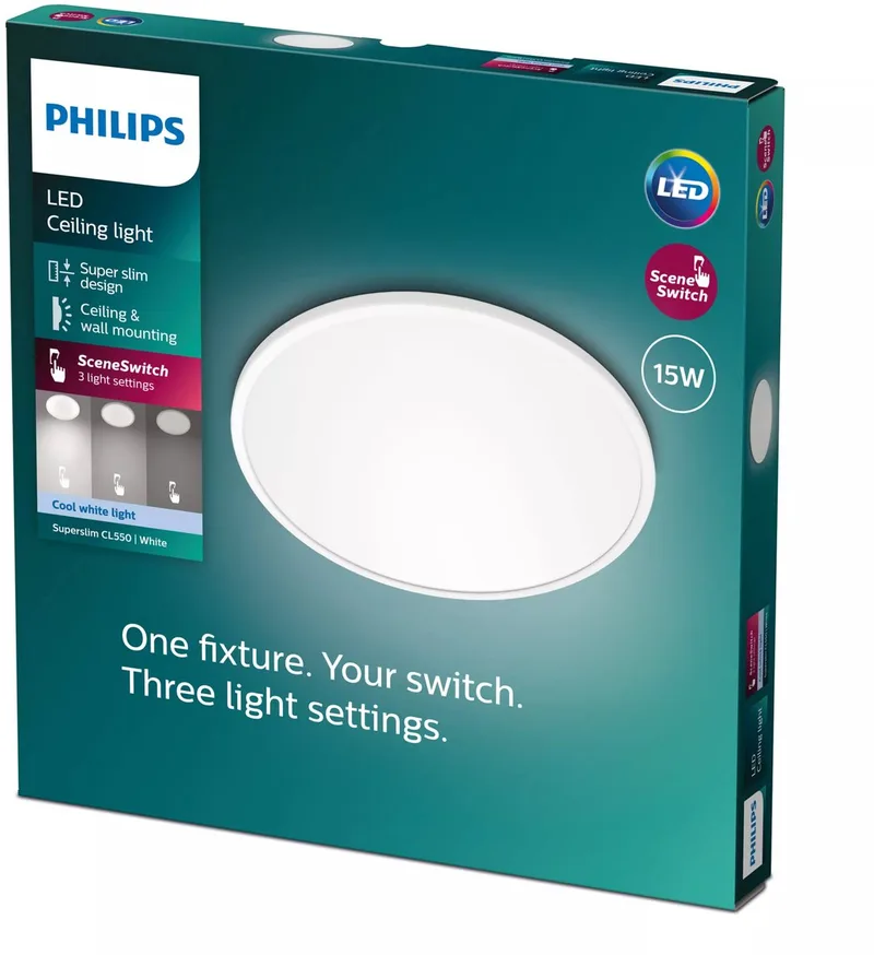 Super Slim plafonnière - koelwit licht - 15W de Philips en Blanc – photo produit