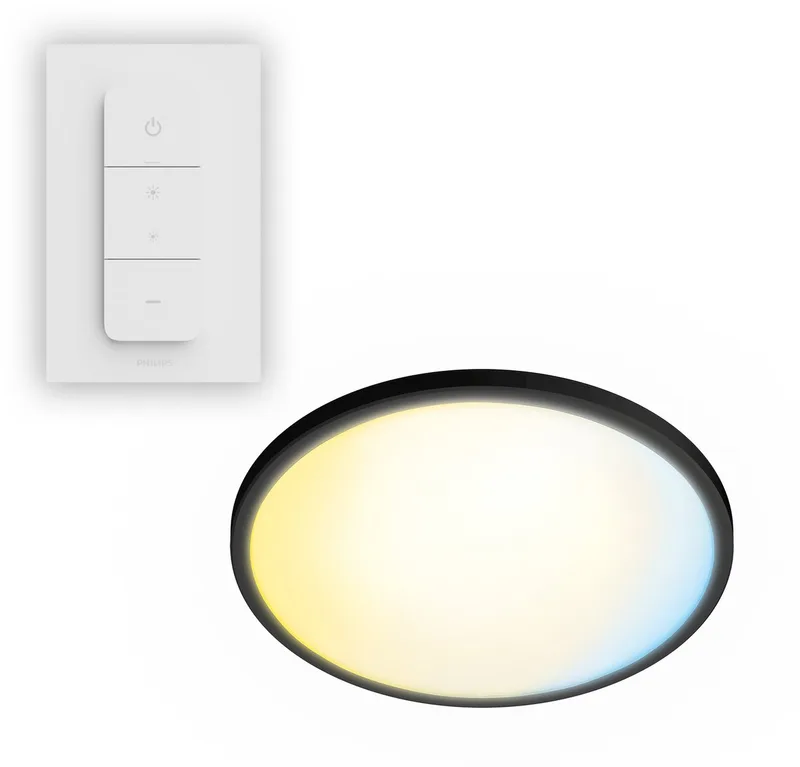 SuperSlim All-In-One Plafondlamp - Met Afstandsbediening - WarmGlow - 16W - Extra warm- tot Koelwit licht: 2200K tot 6500K - 29 cm - Rond de Philips en Noir – photo produit