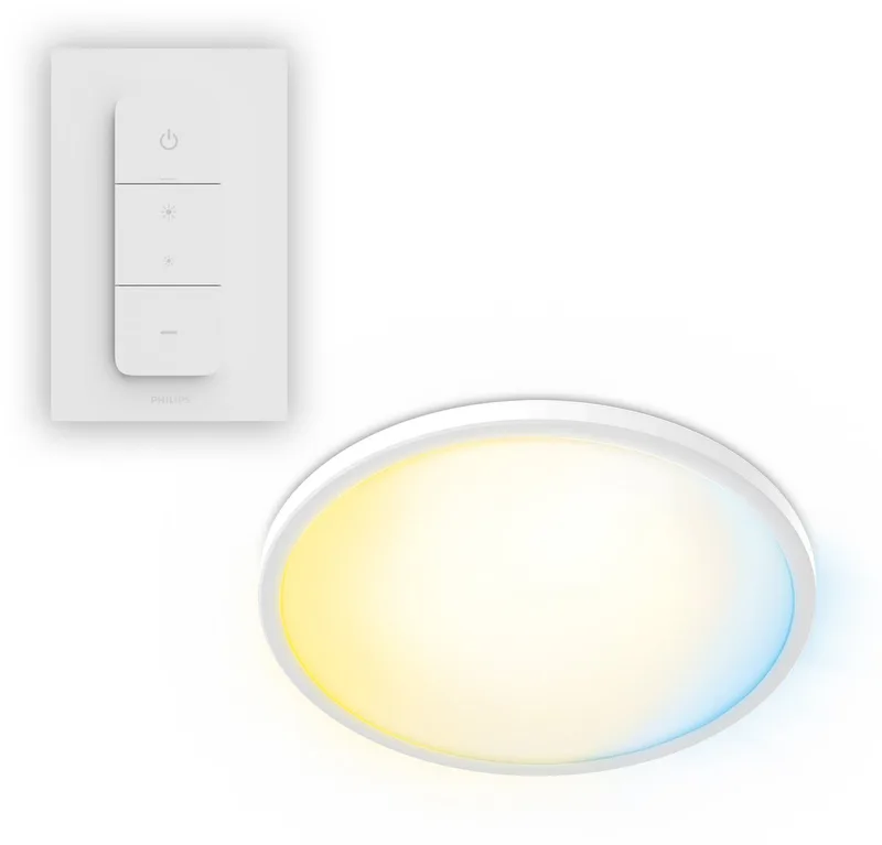 SuperSlim All-In-One Plafondlamp - Met Afstandsbediening - WarmGlow - 16W - Extra warm- tot Koelwit licht: 2200K tot 6500K - 29 cm - Rond fra Philips i Hvid – produktbillede