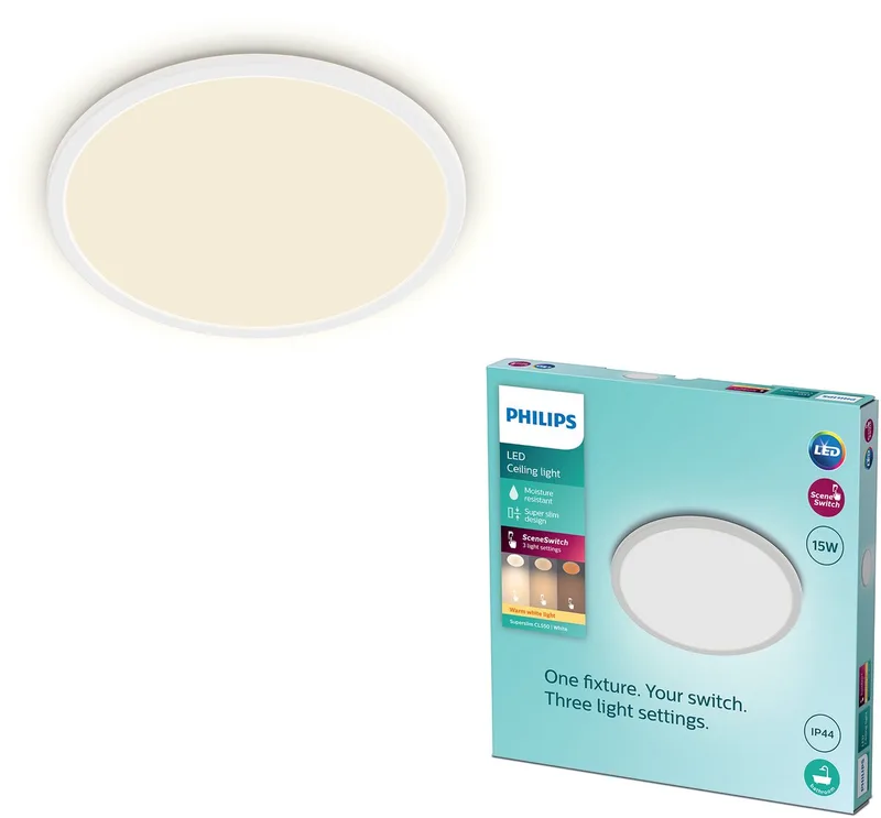 SuperSlim badkamer plafondlamp - rond - 15 W från Philips i Vit – produktbild