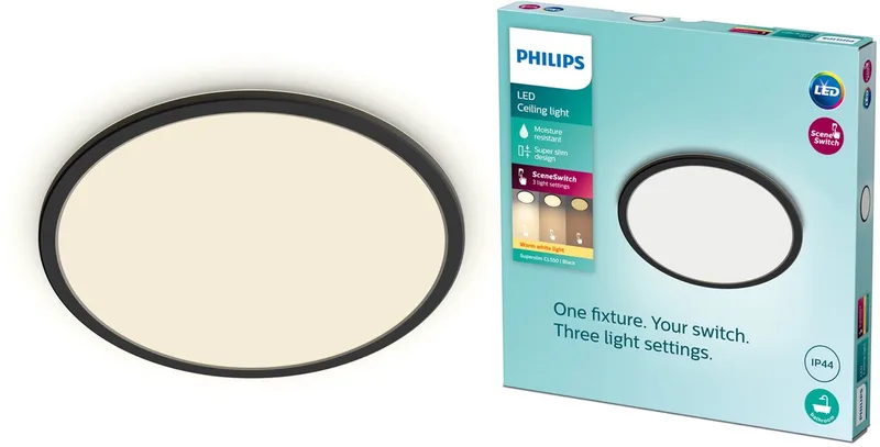 SuperSlim badkamer plafondlamp - rond - 15 W by Philips in Black – product photo