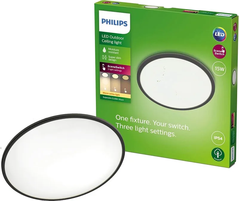 SuperSlim LED IP54 Ø 25 cm 2 700 K svart från Philips i Svart – produktbild