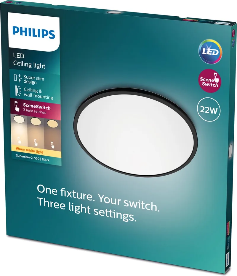 SuperSlim plafondlamp - groot - warmwit licht - 22 W från Philips i Svart – produktbild
