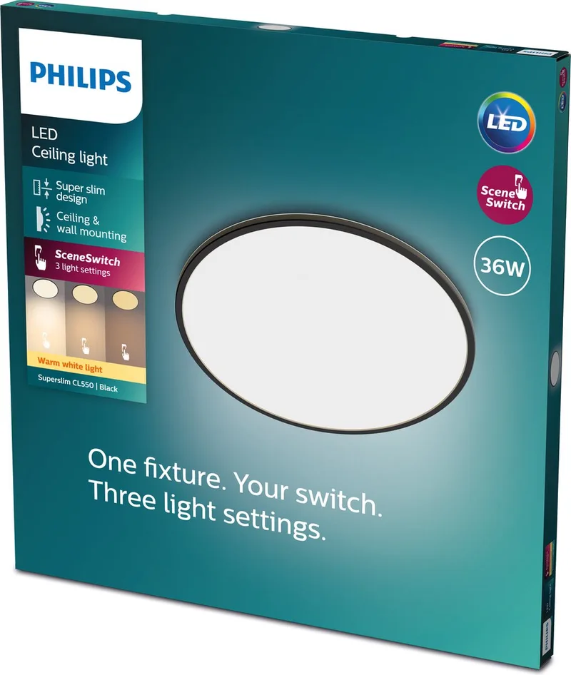 SuperSlim loftslampe 2.700K Ø54cm sort fra Philips i Sort – produktbillede