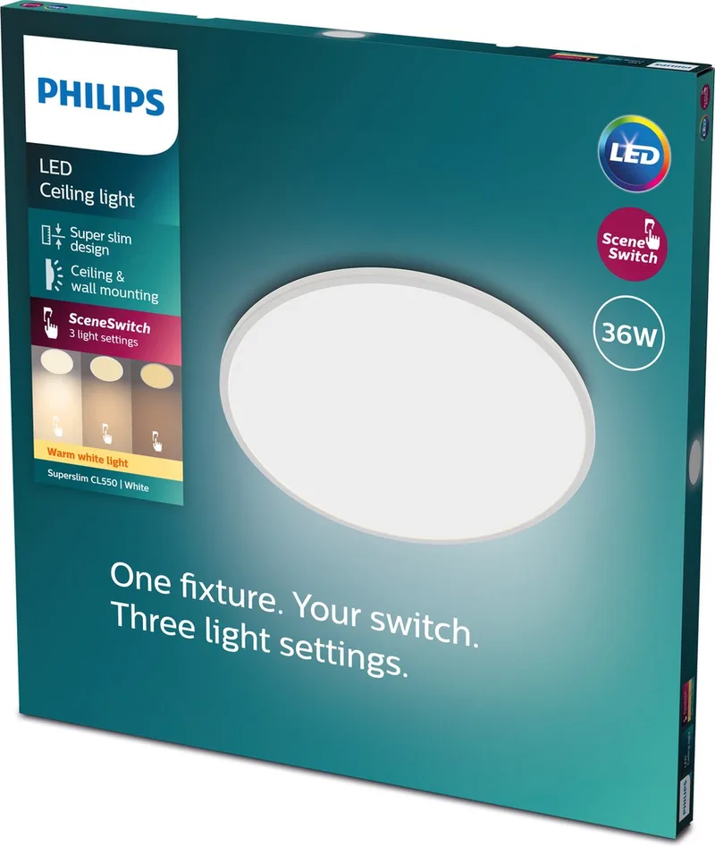 SuperSlim plafonnière - groot - warmwit licht - 36 W van Philips in Wit – productfoto