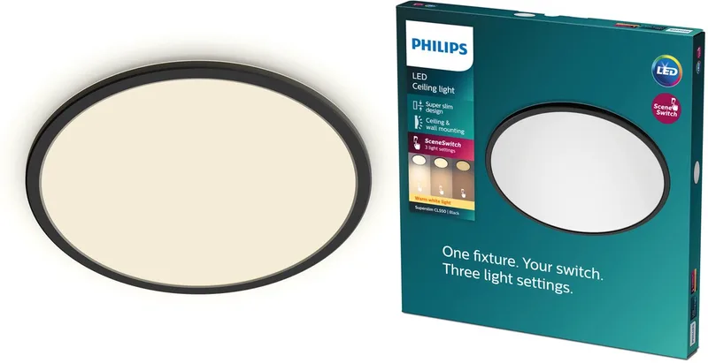 Superslim plafonnière - klein - warmwit licht - 15 W von Philips in Schwarz – Produktfoto