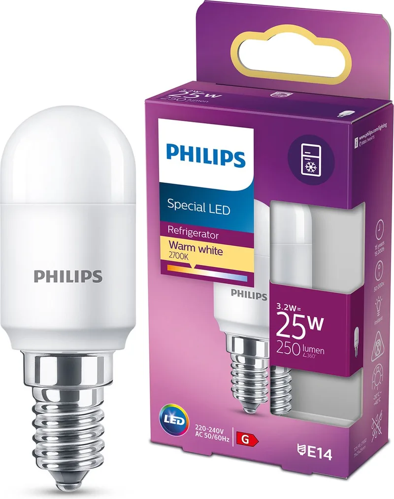 T25 Mat Koelkastlampje - 25 W - E14 - warmwit licht van Philips – productfoto