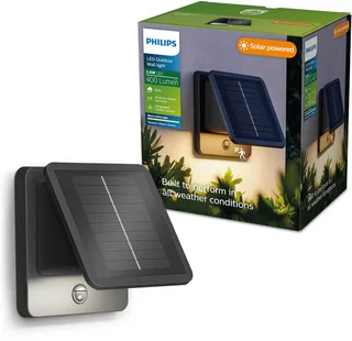 Tavenlor Solar Wandlamp - Buitenlamp - Warmwit licht: 2700K - Bewegingssensor - Zonne-energie - Weerbestendig: IP44 - 3.6W - Vierkant från Philips i Svart – produktbild 1 av 2