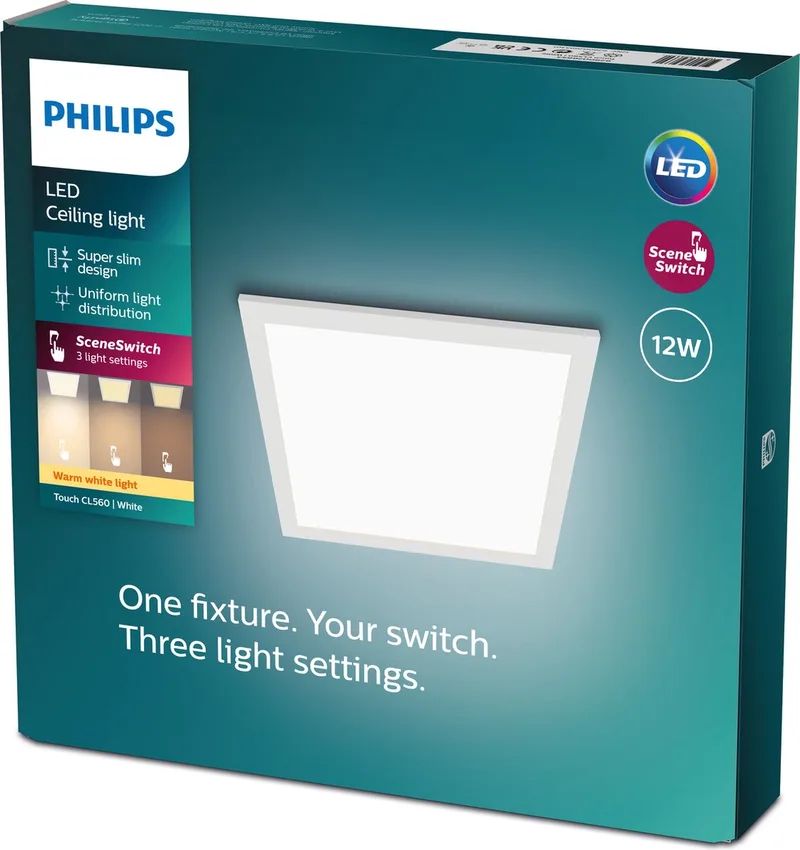 Touch plafondlamp- - vierkant - 12 W fra Philips i Hvid – produktbillede