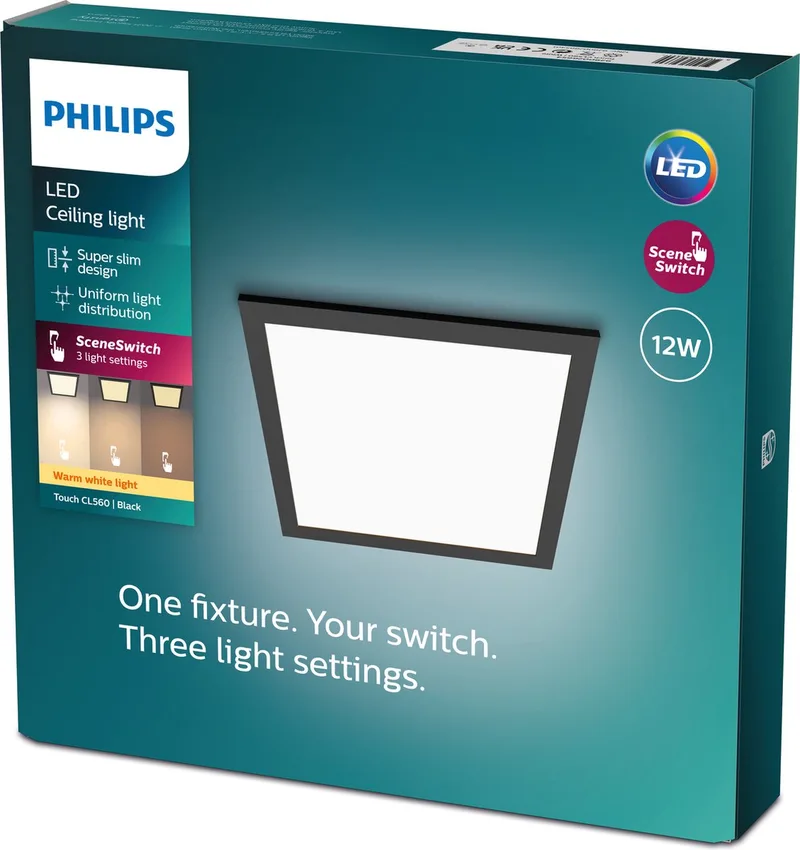 Touch plafondlamp- - vierkant - 12 W von Philips in Schwarz – Produktfoto