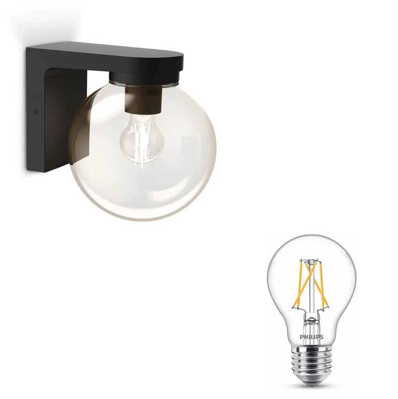 Ulio Wandlamp voor Buiten Down - Buitenlamp - E27 - Warmwit Licht - SceneSwitch - Eenvoudig Dimbaar met Je Klassieke Schakelaar från Philips i Svart – produktbild