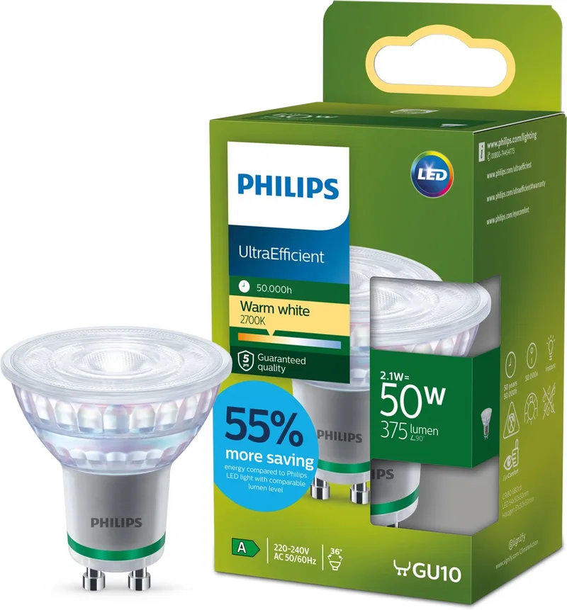 Ultra Efficient LED spot - 50W - GU10 - Warmwit licht by Philips – product photo