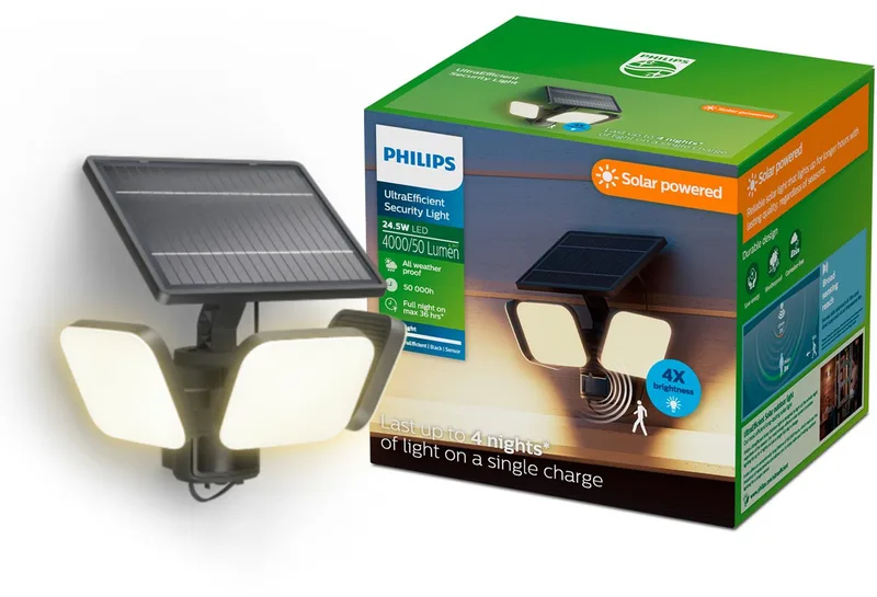 Zyren 24.5w 4000/50 Lumens 3000k Solcellelys fra Philips i Sort – produktbillede