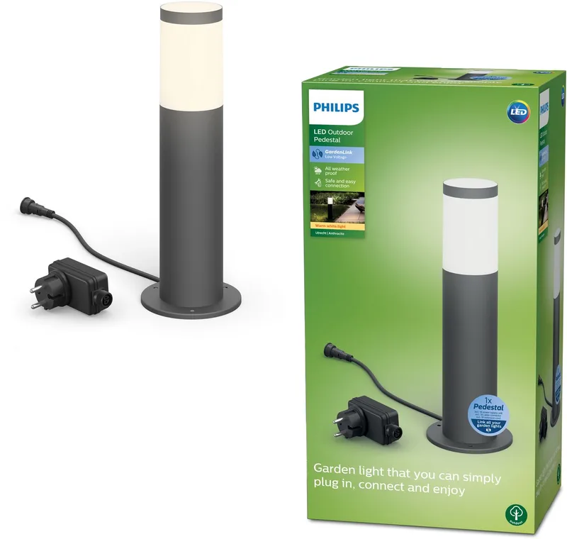 Utrecht sokkellamp basisset voor buiten - laagspanning - warmwit licht - 24 W fra Philips i Antracit – produktbillede
