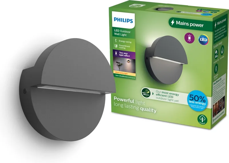 Valor Wandlamp - UltraEfficient LED - Buitenlamp - Schijnt in twee richtingen - 2x 4.3W - Warmwit licht; 2700K fra Philips i Antracit – produktbillede