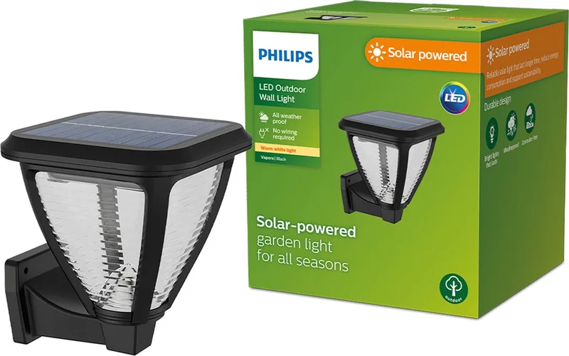 LED-solcelledrevet væglampe Vapora fra Philips i Sort – produktbillede