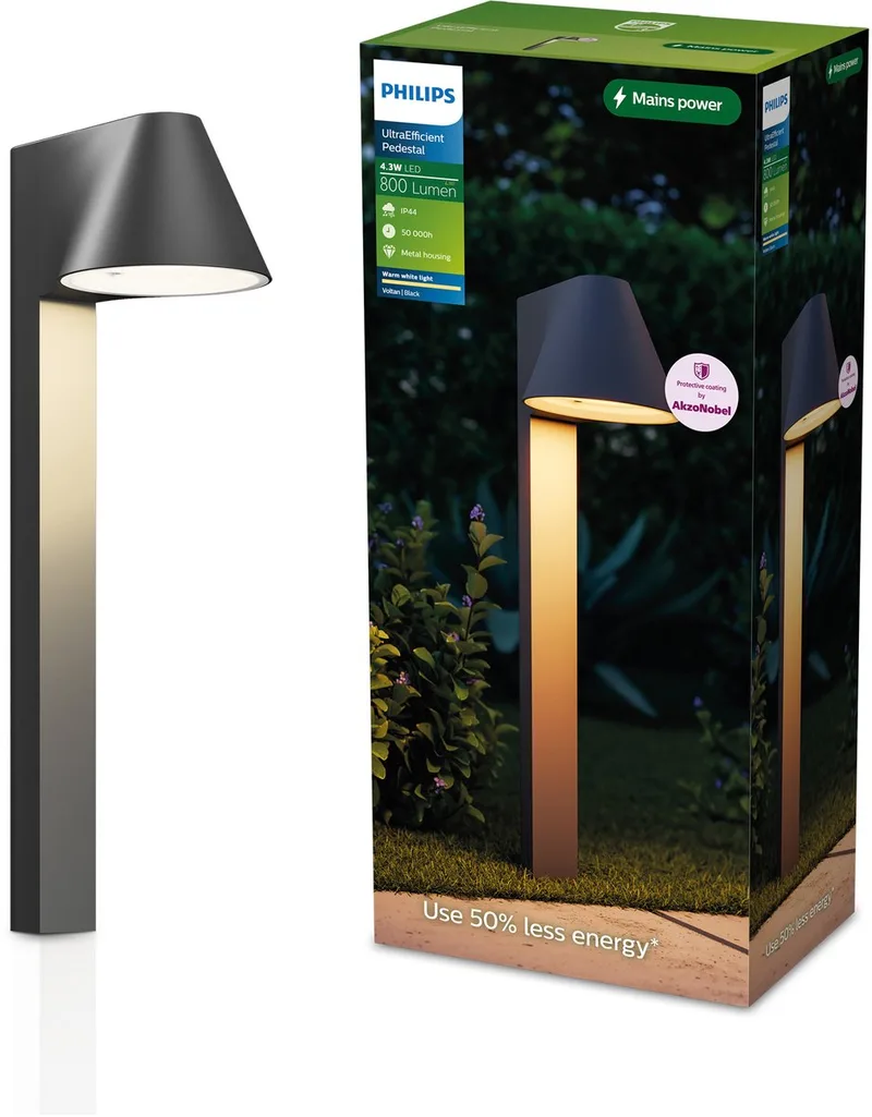 Voltan UltraEfficient Sokkellamp - Buitenlamp - Warmwit licht: 2700K - Weerbestendig: IP44 - 4.3W de Philips en Noir – photo produit